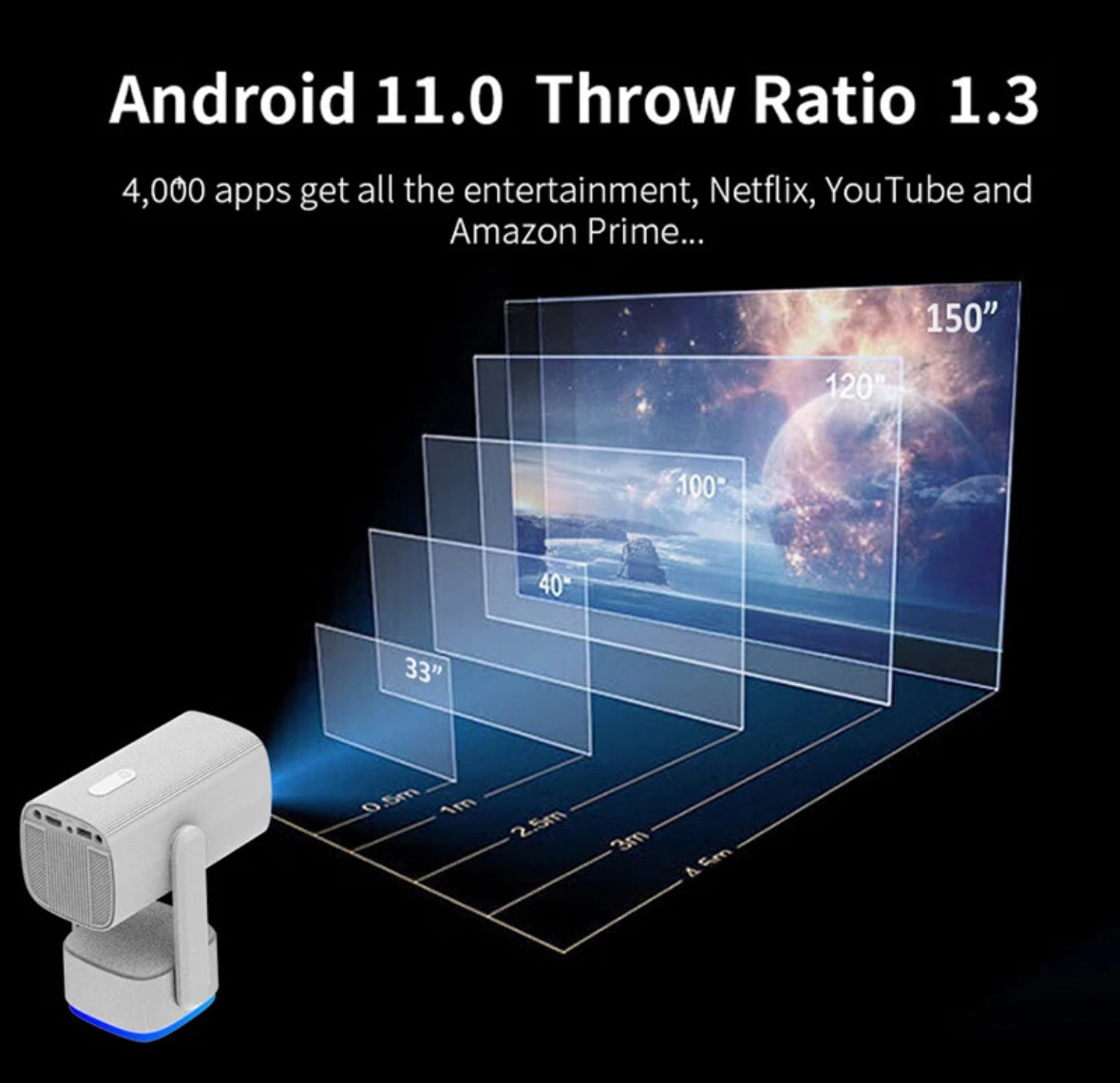 Portabler Smart Beamer UHD Projektor mit Akku