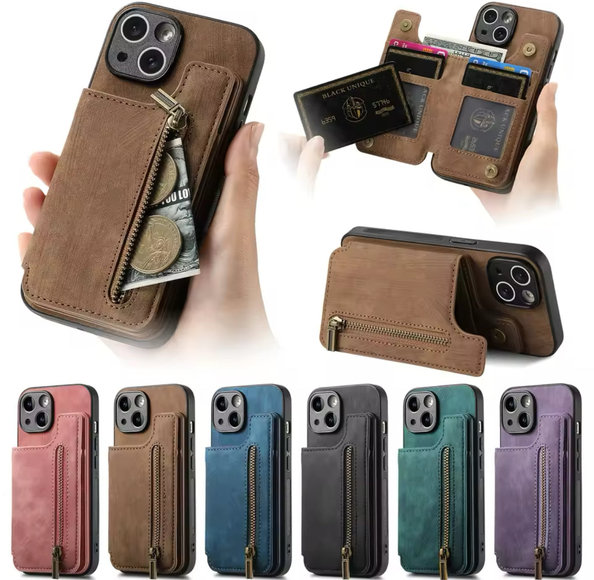 Wildleder iPhone Hülle mit Geldbörse