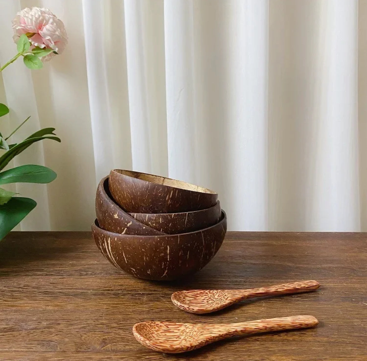 Kokosnuss Schalen Schüssel mit Holz Löffel
