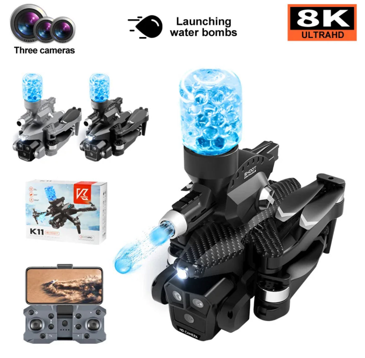 Wasserkugeln schiessende 4K Drohne